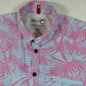Canada Weathergear Mens Medium Pink Blue Palm Print Perforated Shirt